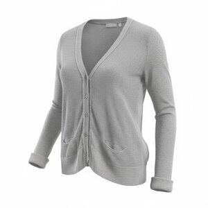 Simply Vera Vera Wang Mixed Media Sheer Back Cardigan Knit Gray Sweater M